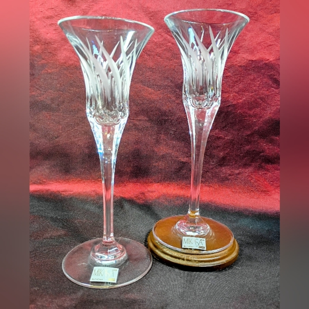 Mikasa "Mardi Gras" Etched Crystal Candle Holders